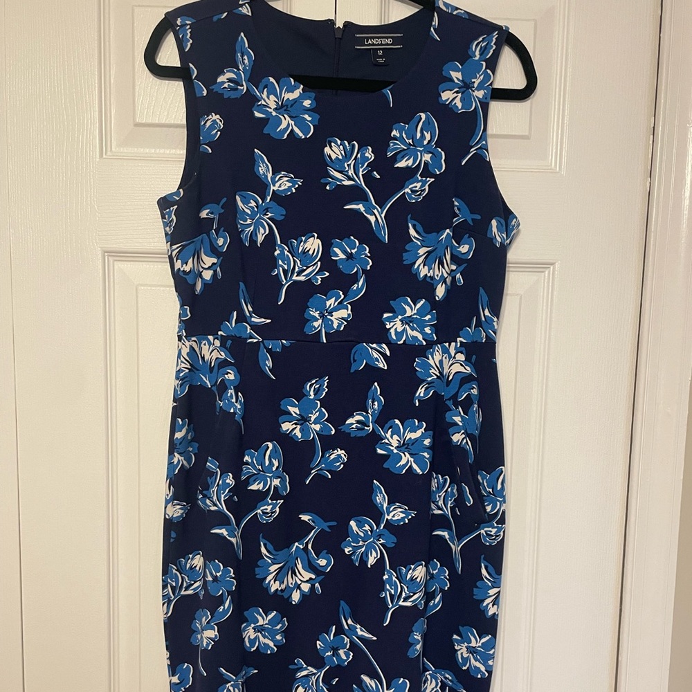 Lands End Ponte Dress Navy Blue Size 12 (with pockets!)